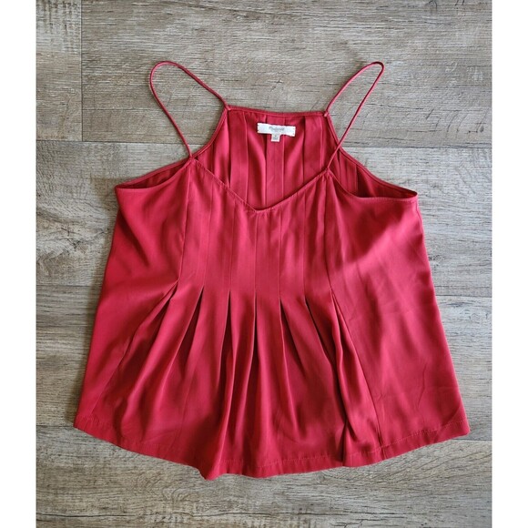 MADEWELL Red V Neck Spaghetti Strap Pleated Tank Top Cami Blouse Women's Size 4 - Picture 1 of 5